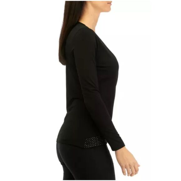 Michael Kors Women's MH3518W03G Size L Black Rhinestone Border Blouse Top NWT - Picture 3 of 9